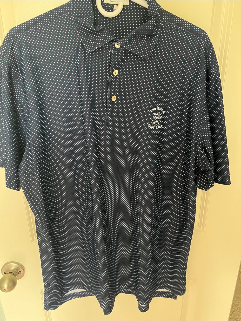 Peter Millar Navy Polo with White Microdot Pattern